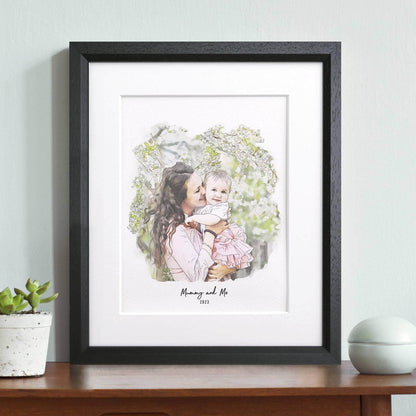 First Mother's Day Watercolour Illustration - Custom Portrait Art