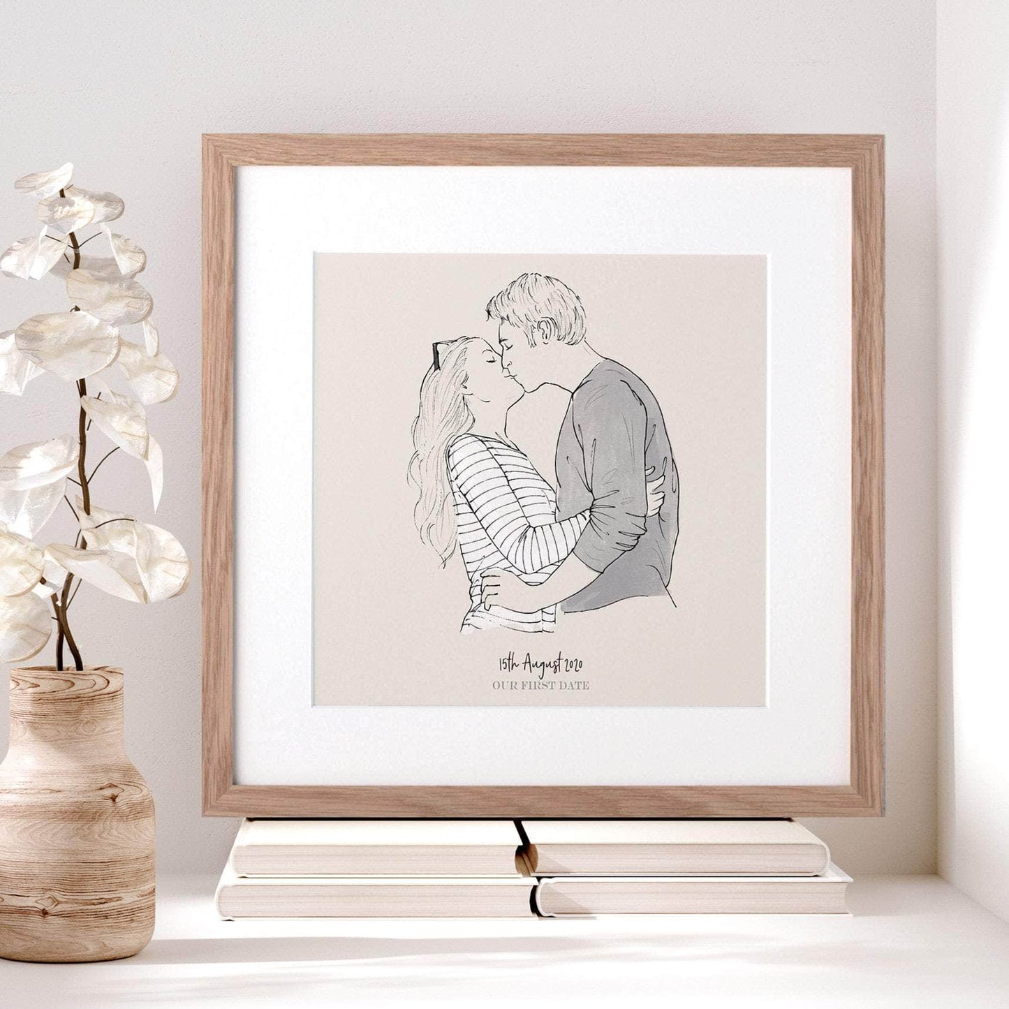 Monochrome Couples Personalised Line Drawing - Custom Portrait Art