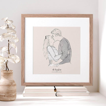 Monochrome Couples Personalised Line Drawing - Custom Portrait Art