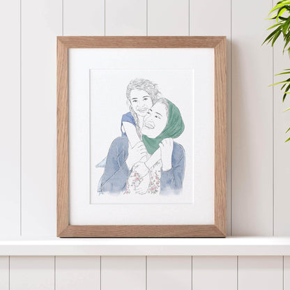 Watercolour Line People Portrait - Custom Portrait Art