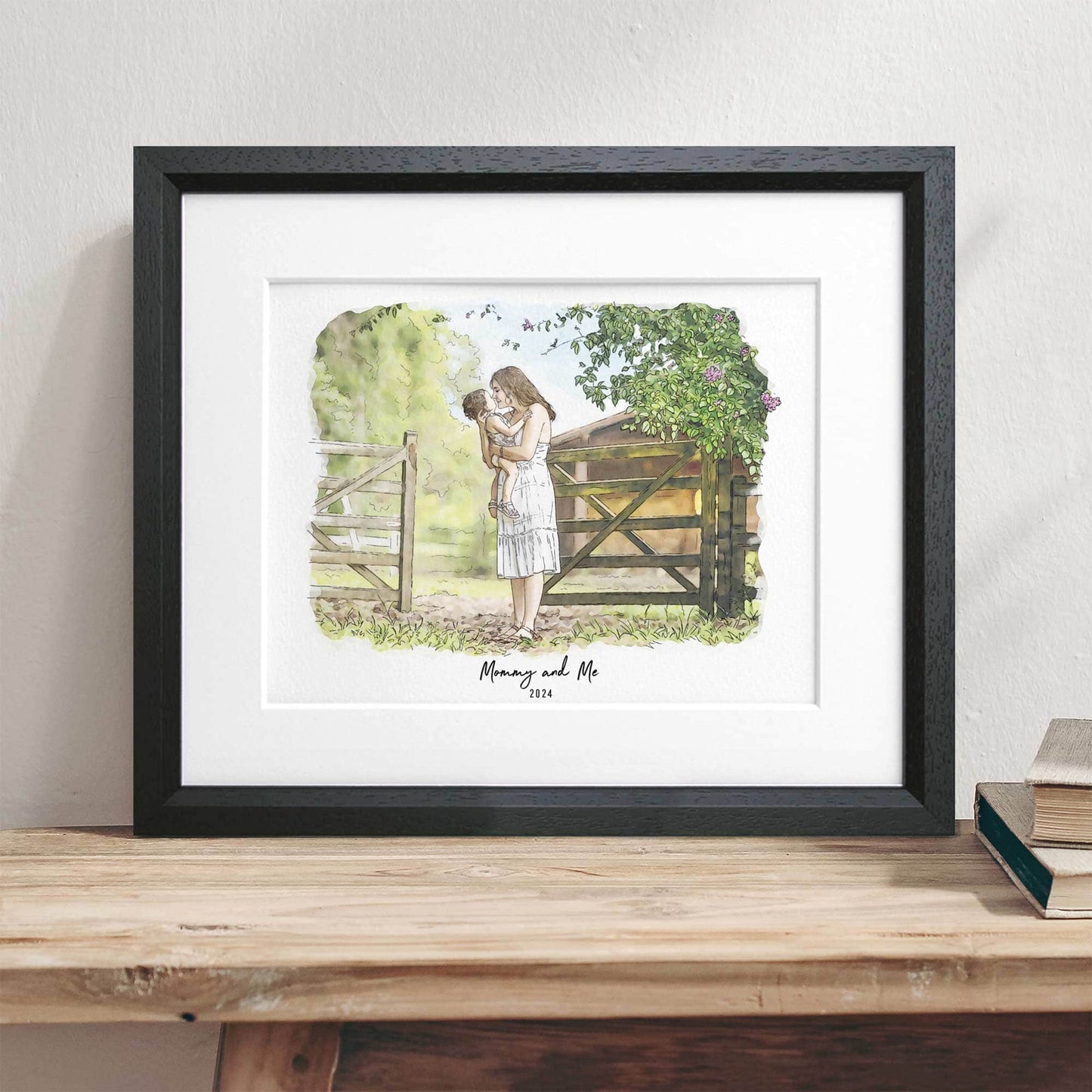 First Mother's Day Watercolour Illustration - Custom Portrait Art