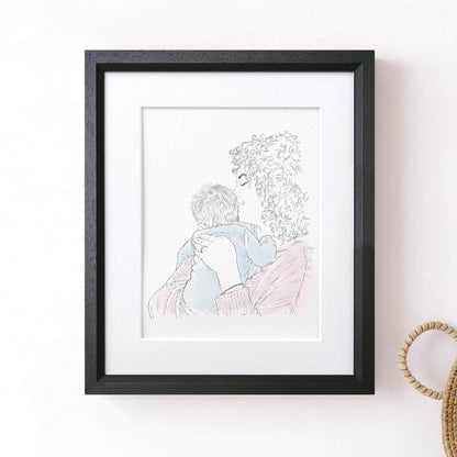 Mummy and Me Line Portrait - Custom Portrait Art