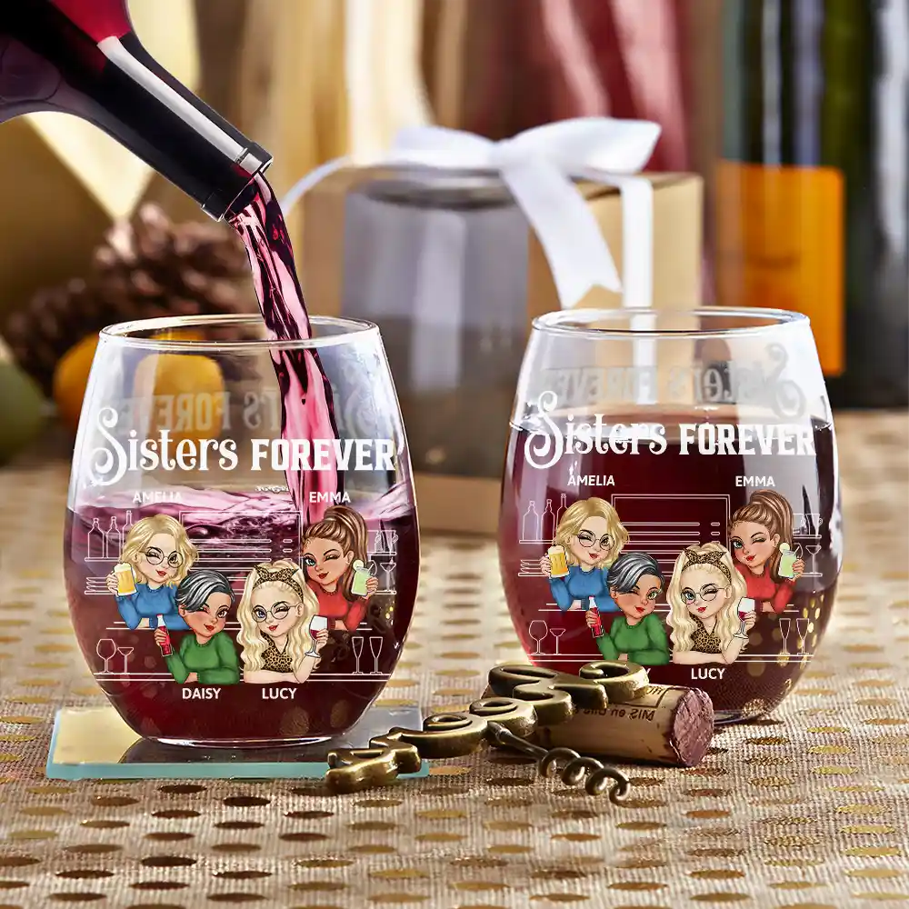 We're Not Sugar And Spice And Everything Nice Bestie - Personalized Stemless Wine Glass