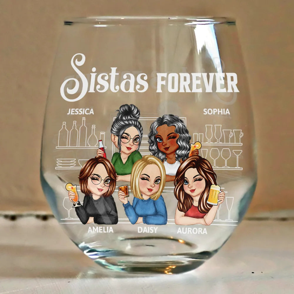 We're Not Sugar And Spice And Everything Nice Bestie - Personalized Stemless Wine Glass