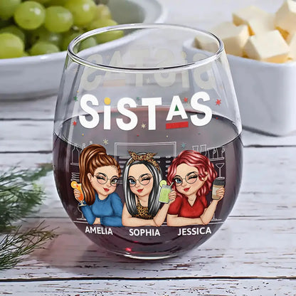 We're Not Sugar And Spice And Everything Nice Bestie - Personalized Stemless Wine Glass