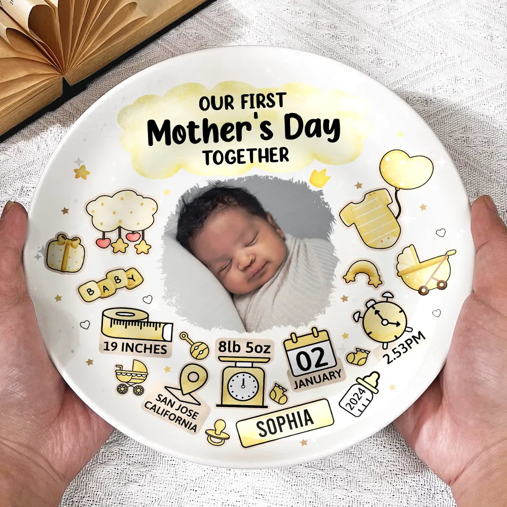 Custom Photo Our First Mother's Day Information Icon - Personalized Ceramic Plate