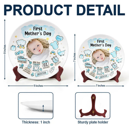 Custom Photo Our First Mother's Day Information Icon - Personalized Ceramic Plate