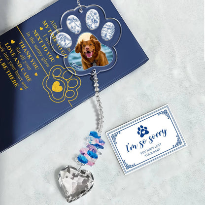 Custom Photo Sympathy Pet Memorial Gift Sorry You Have Lost - Personalized Heart Crystal Suncatcher