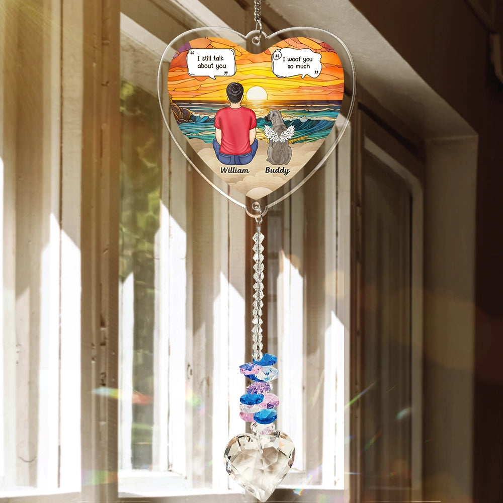 Forever In My Heart I Miss You Memorial Dog Cat - Personalized Heart Crystal Suncatcher
