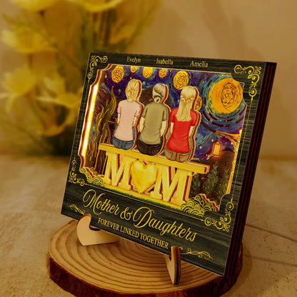 Mother & Children Forever Linked Together - Personalized LED Light Wooden Plaque