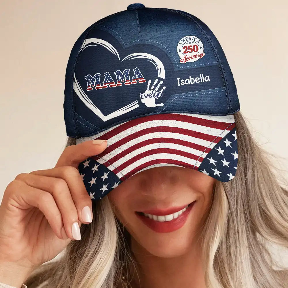 America 250 Anniversary Grandpa Dad Kids Handprints - Personalized Classic Cap