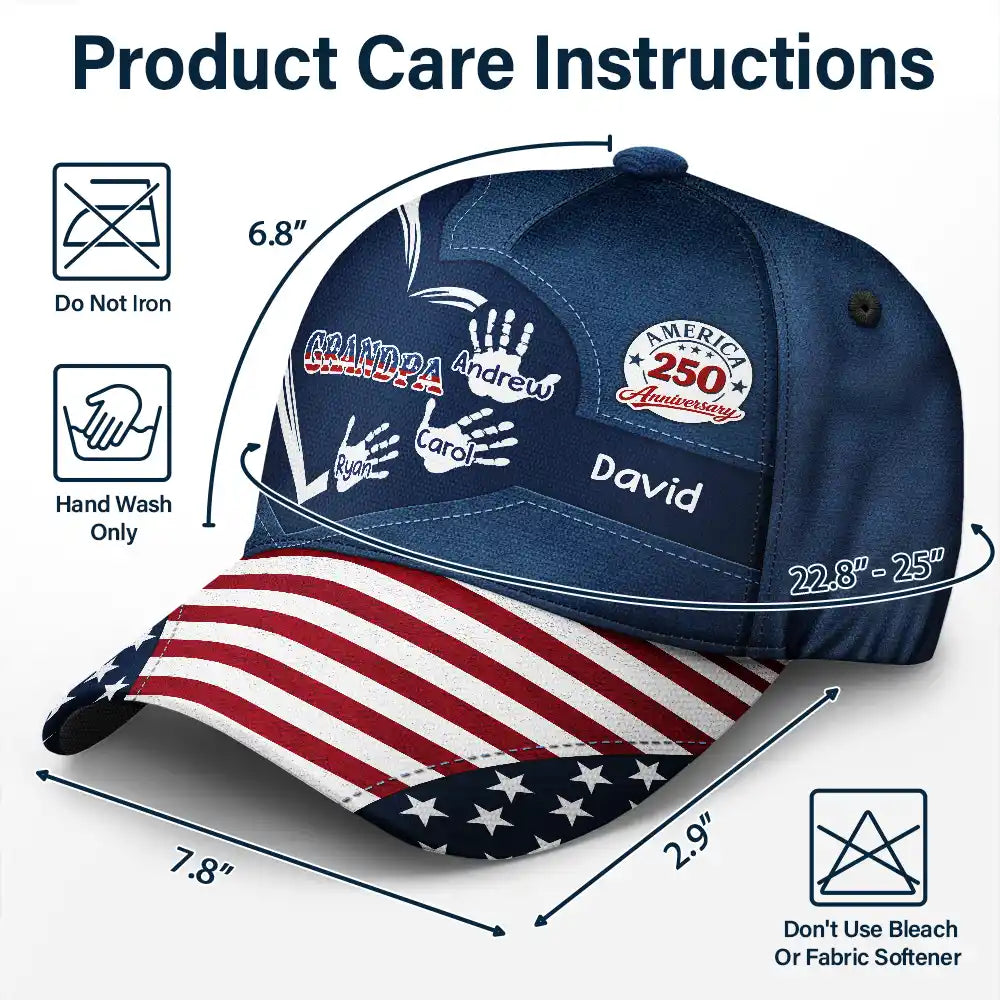 America 250 Anniversary Grandpa Dad Kids Handprints - Personalized Classic Cap