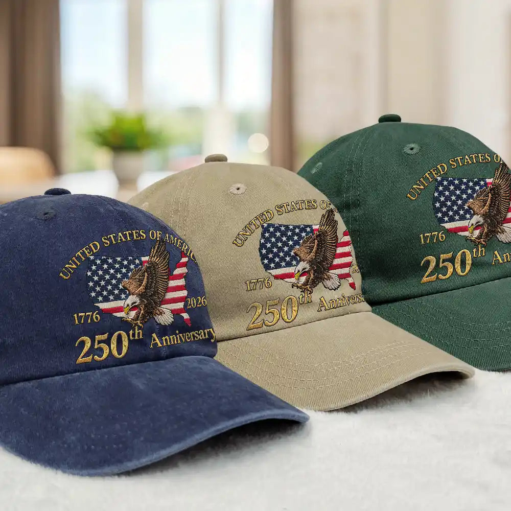 America 250 Faux Embroidery Patriotic Eagle - Vintage Washed Denim Cap