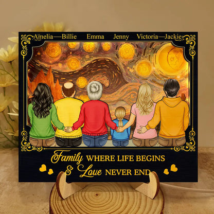 Backside Family Starry Night - Personalized LED Light Wooden Plaque