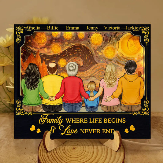 Backside Family Starry Night - Personalized LED Light Wooden Plaque