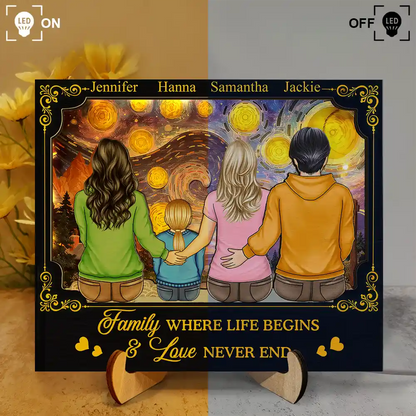 Backside Family Starry Night - Personalized LED Light Wooden Plaque