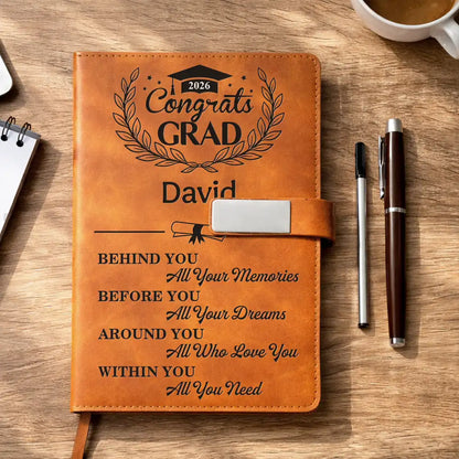 Behind You All Memories Congrats Grad - Personalized Leather Notebook Set