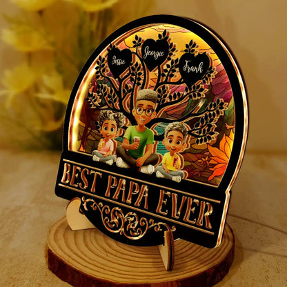 Best Dad Grandpa Ever - Personalized LED Light Wooden Plaque