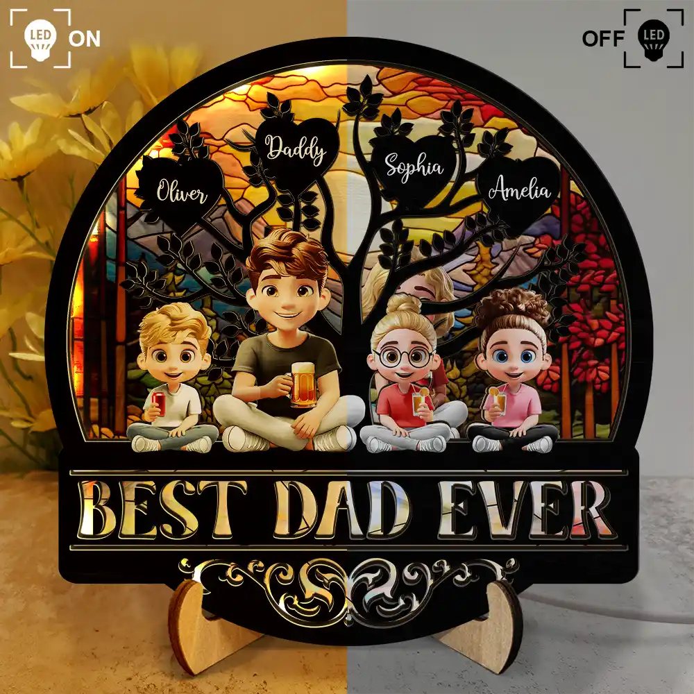 Best Dad Grandpa Ever - Personalized LED Light Wooden Plaque