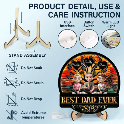 Best Dad Grandpa Ever - Personalized LED Light Wooden Plaque