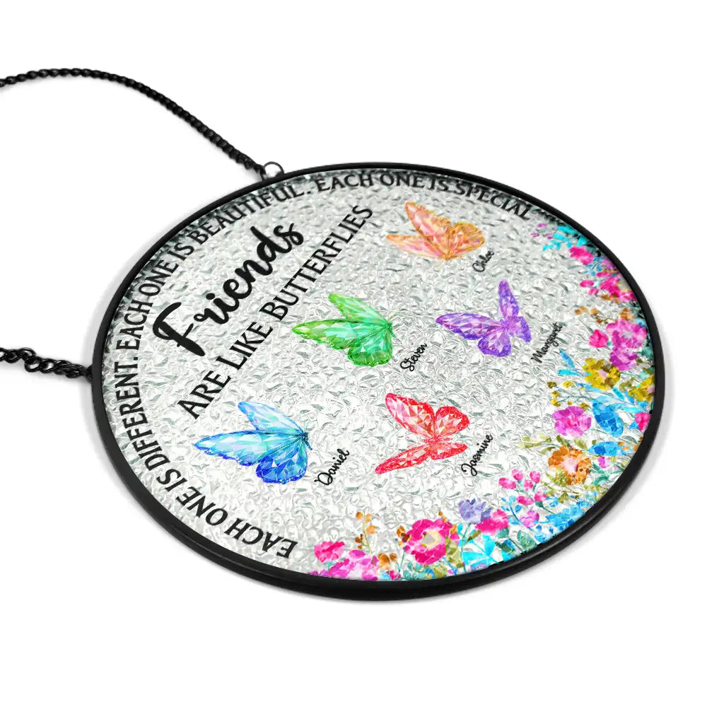 Besties Sisters Friends Are Like Butterflies Crystal Effect - Personalized Stained Glass Window Hanging Suncatcher