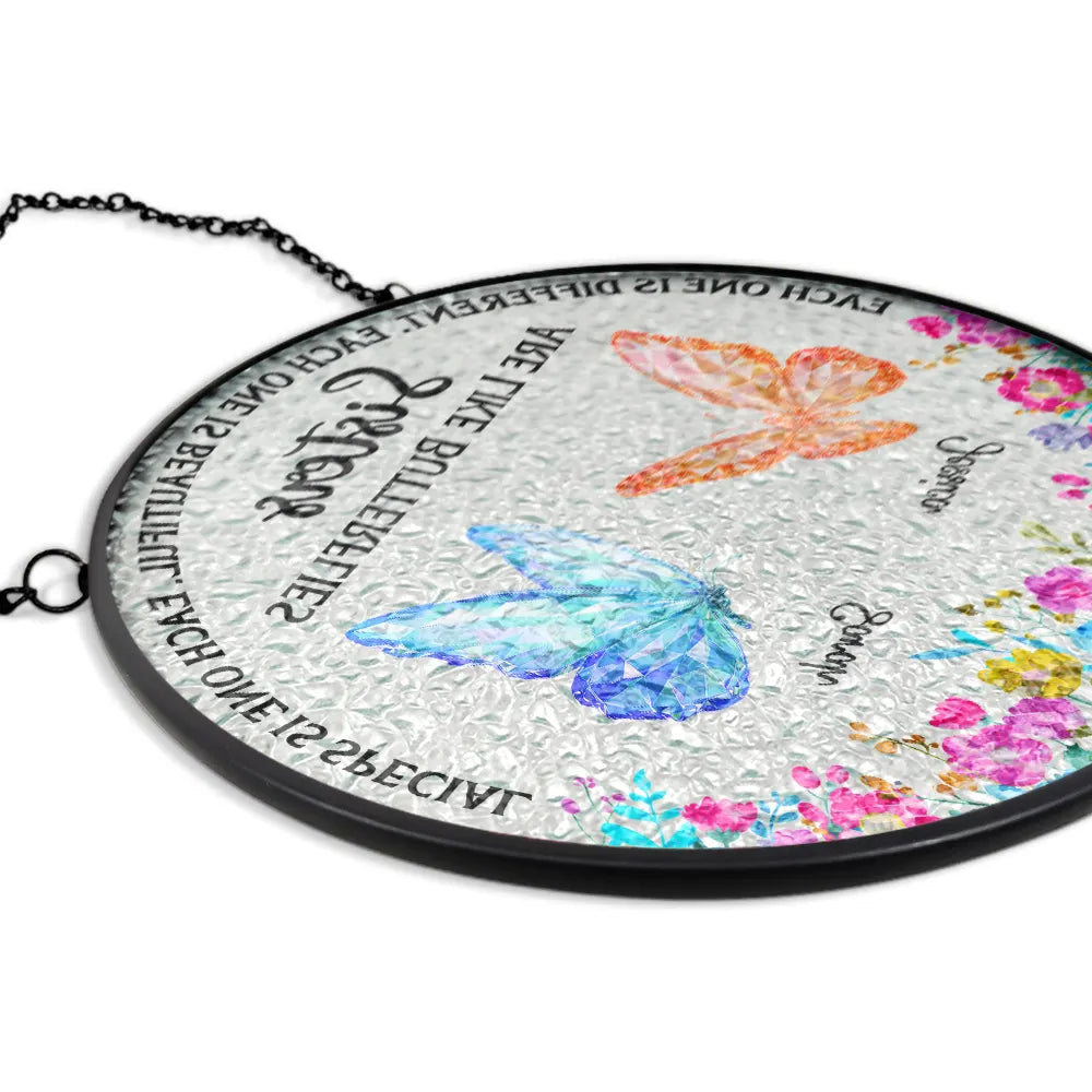 Besties Sisters Friends Are Like Butterflies Crystal Effect - Personalized Stained Glass Window Hanging Suncatcher