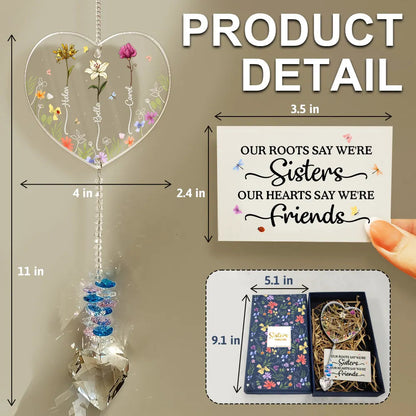 Birth Flower Sisters Besties From The Same Garden - Personalized Heart Crystal Suncatcher