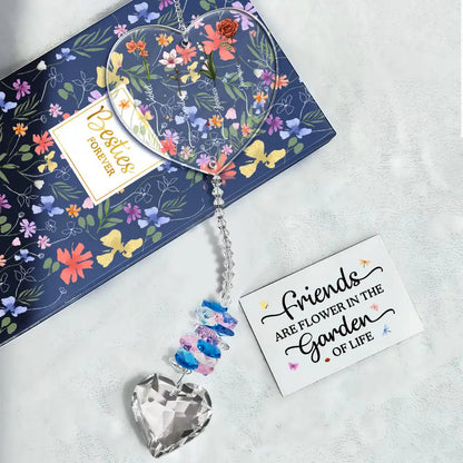 Birth Flower Sisters Besties From The Same Garden - Personalized Heart Crystal Suncatcher