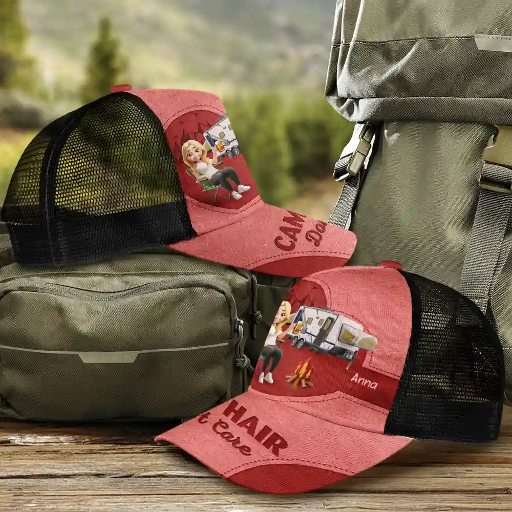 Camp Hair Don't Care Camping - Personalized Mesh-back Casual Cap