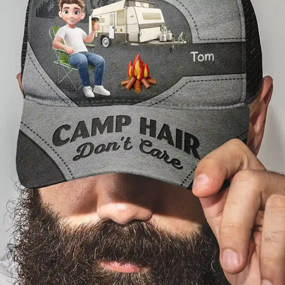 Camp Hair Don't Care Camping - Personalized Mesh-back Casual Cap