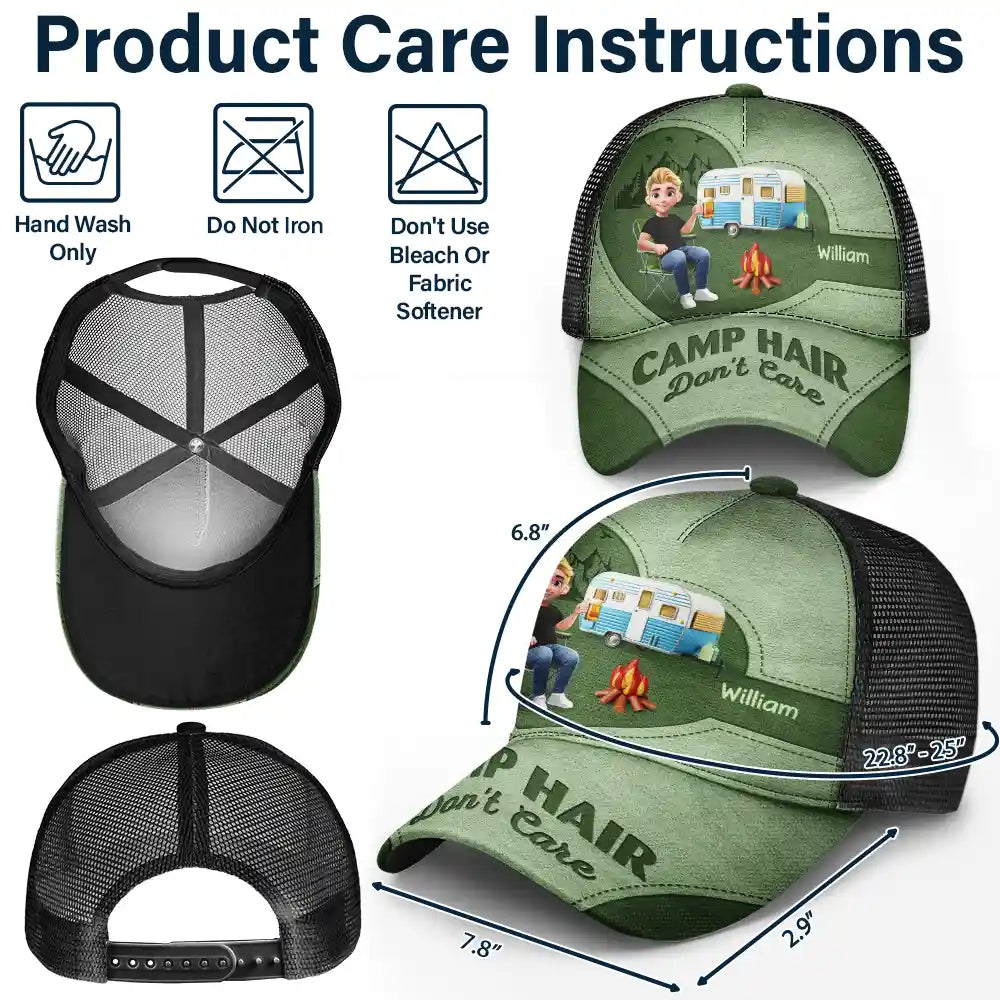 Camp Hair Don't Care Camping - Personalized Mesh-back Casual Cap