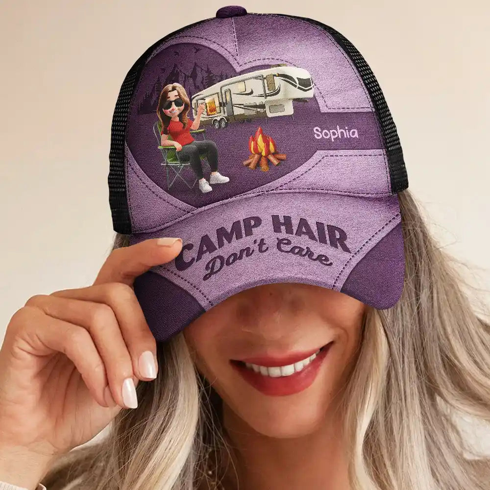 Camp Hair Don't Care Camping - Personalized Mesh-back Casual Cap
