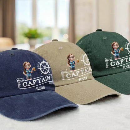 Captain Boating - Personalized Vintage Washed Denim Cap