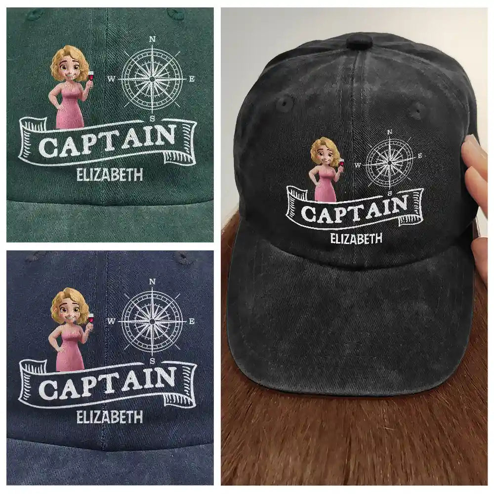 Captain Boating - Personalized Vintage Washed Denim Cap