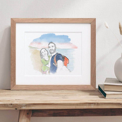 Couples Anniversary Engagement Line Portrait - Custom Portrait Art