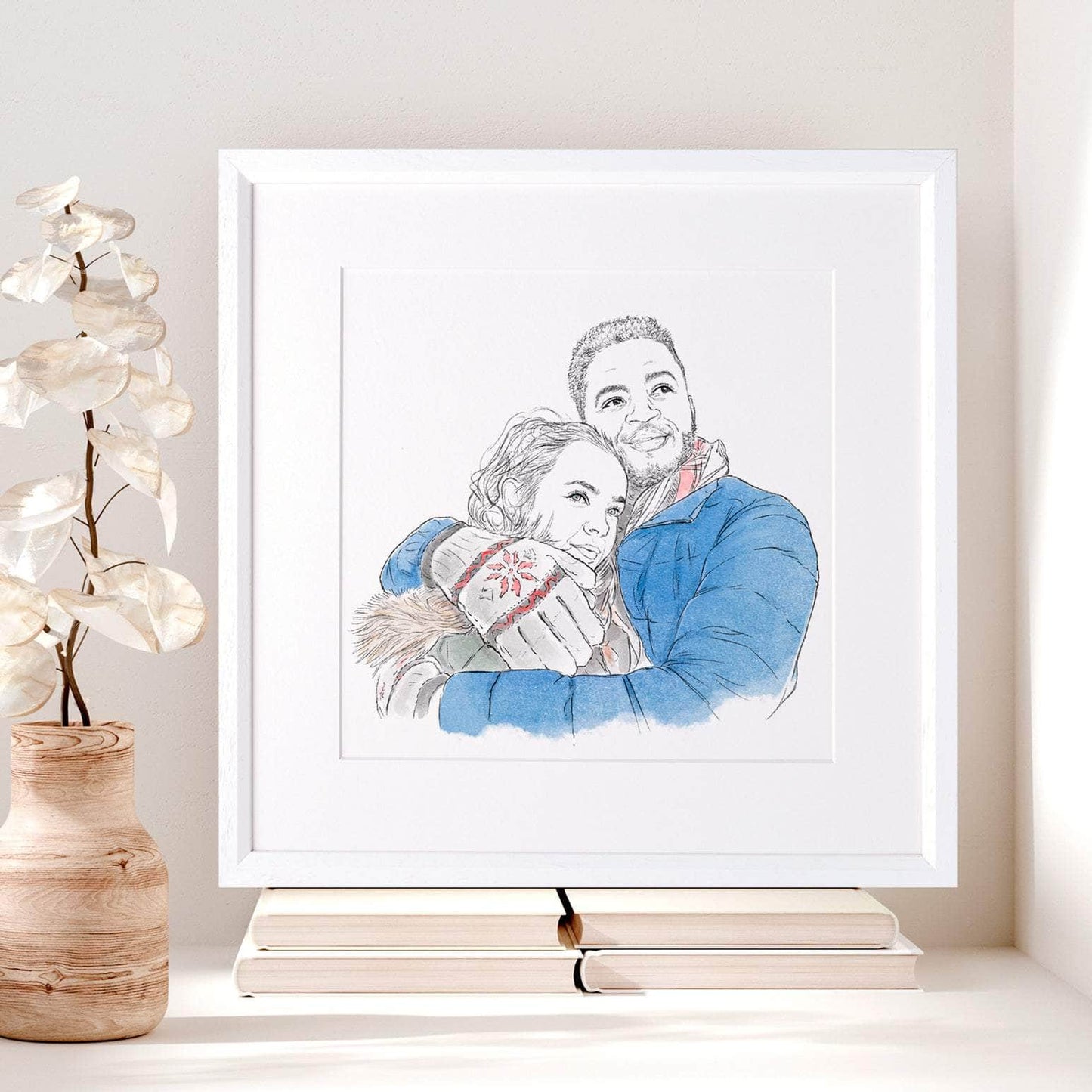 Couples Anniversary Engagement Line Portrait - Custom Portrait Art
