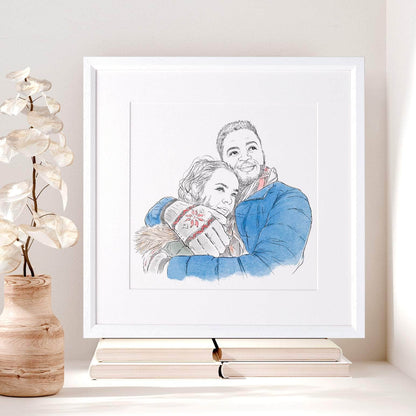 Couples Anniversary Engagement Line Portrait - Custom Portrait Art