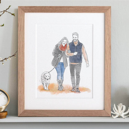 Couples Anniversary Engagement Line Portrait - Custom Portrait Art