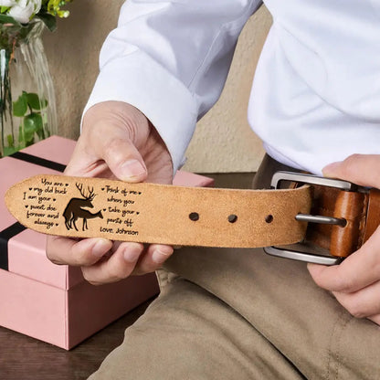 Couple Old Buck Sweet Doe - Personalized Cowhide Leather Belt