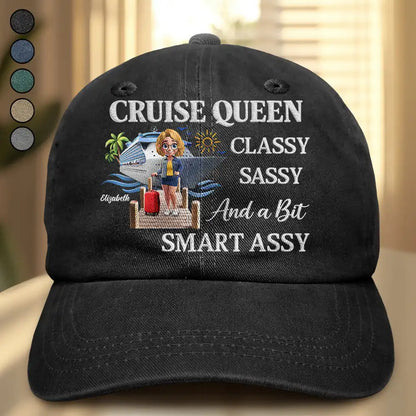 Cruise Queen Classy Sassy - Personalized Vintage Washed Denim Cap