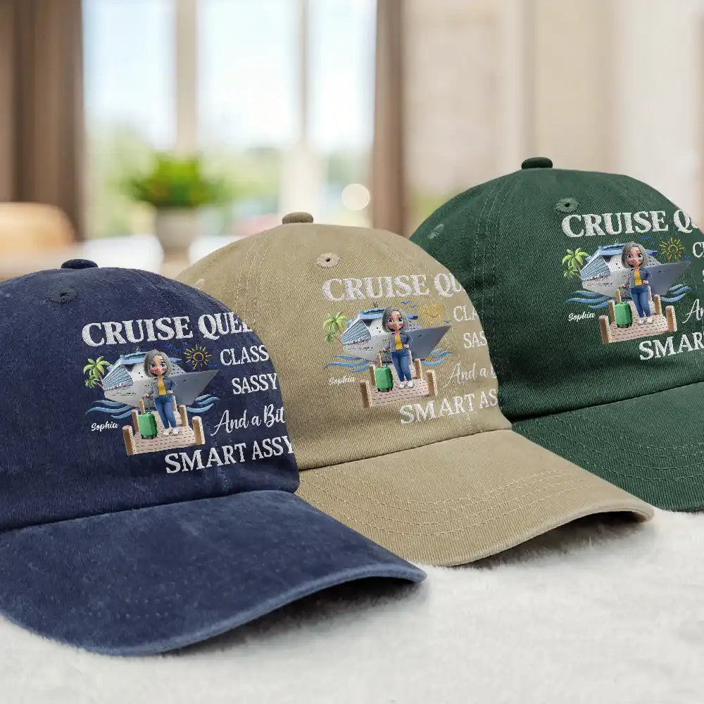 Cruise Queen Classy Sassy - Personalized Vintage Washed Denim Cap
