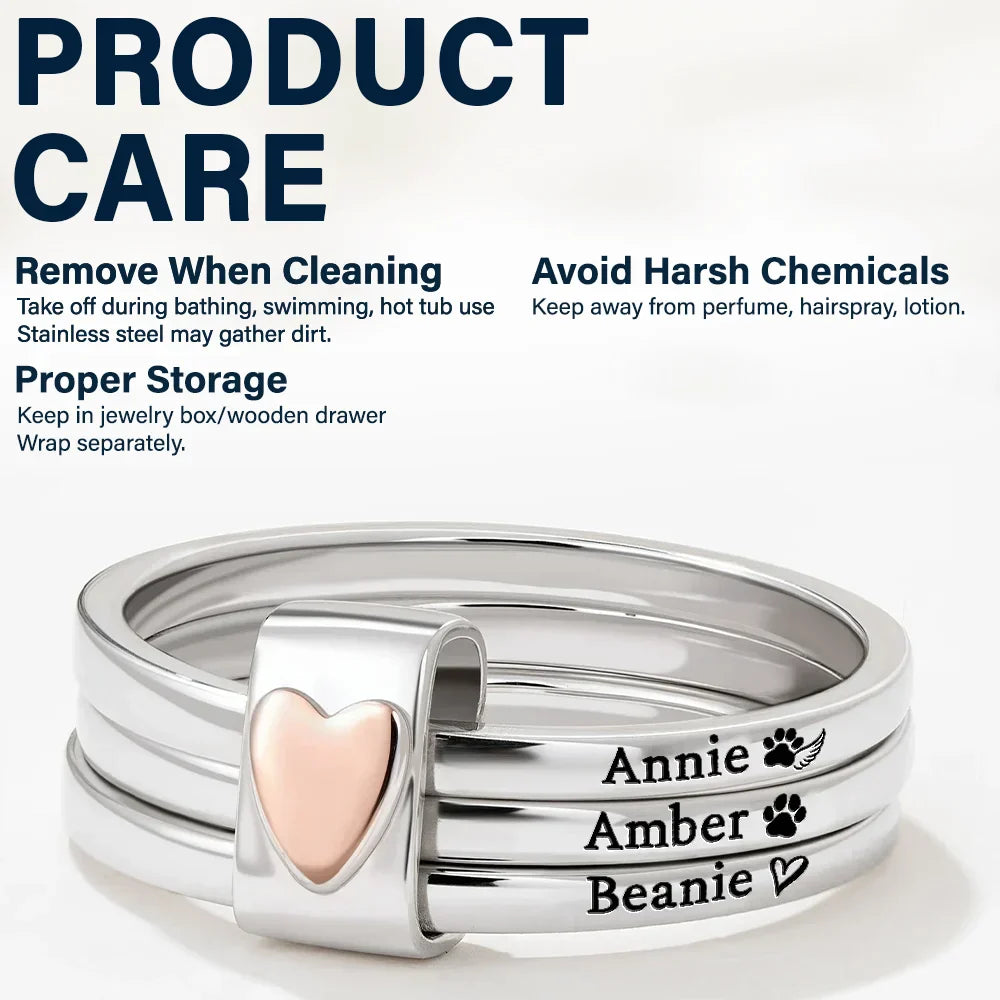 Custom Name Jelwery For Dog Moms Cat Moms - Personalized Heart Stacking Rings