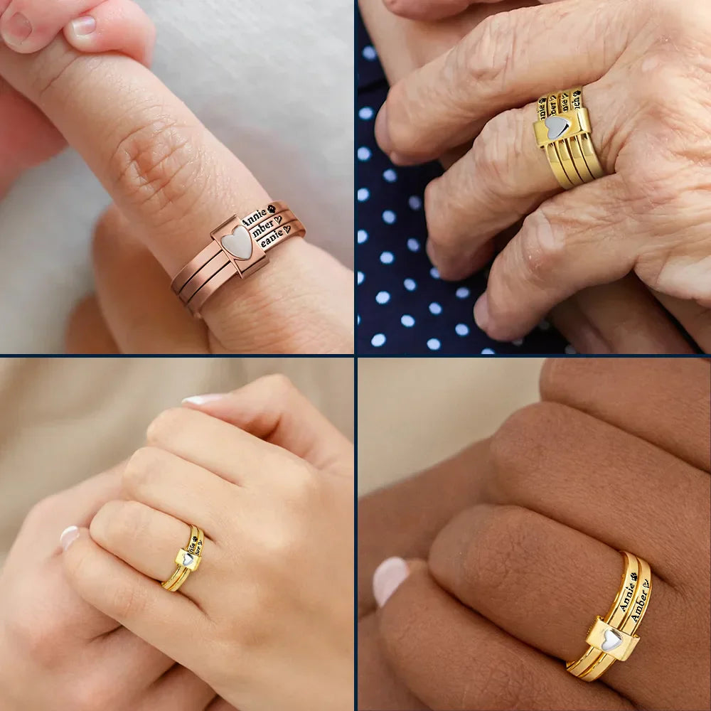 Custom Name Jelwery For Dog Moms Cat Moms - Personalized Heart Stacking Rings