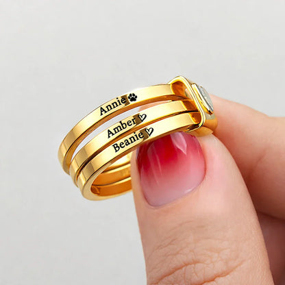 Custom Name Jelwery For Dog Moms Cat Moms - Personalized Heart Stacking Rings
