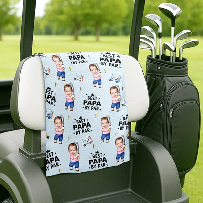 Custom Photo Best Dad By Par Funny Kid - Personalized Golf Towel