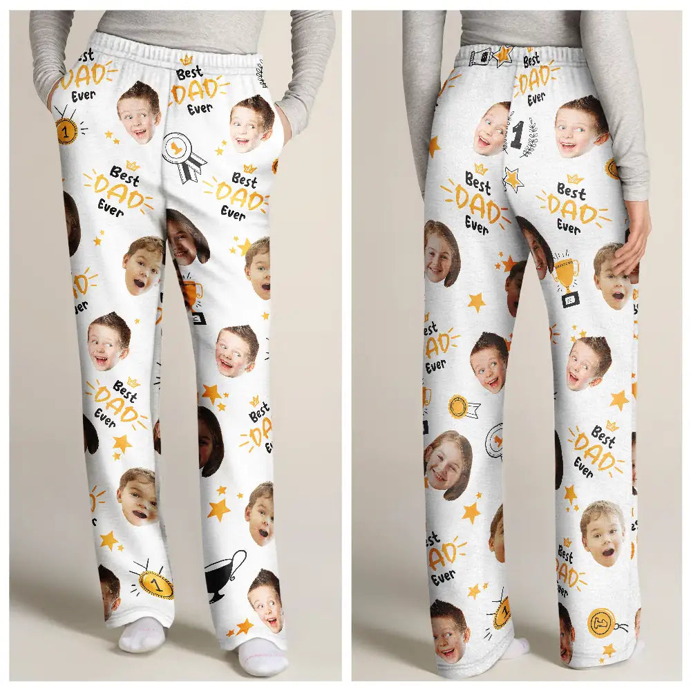 Custom Photo Best Papa Ever Trophy Dad - Personalized Pajama Pants