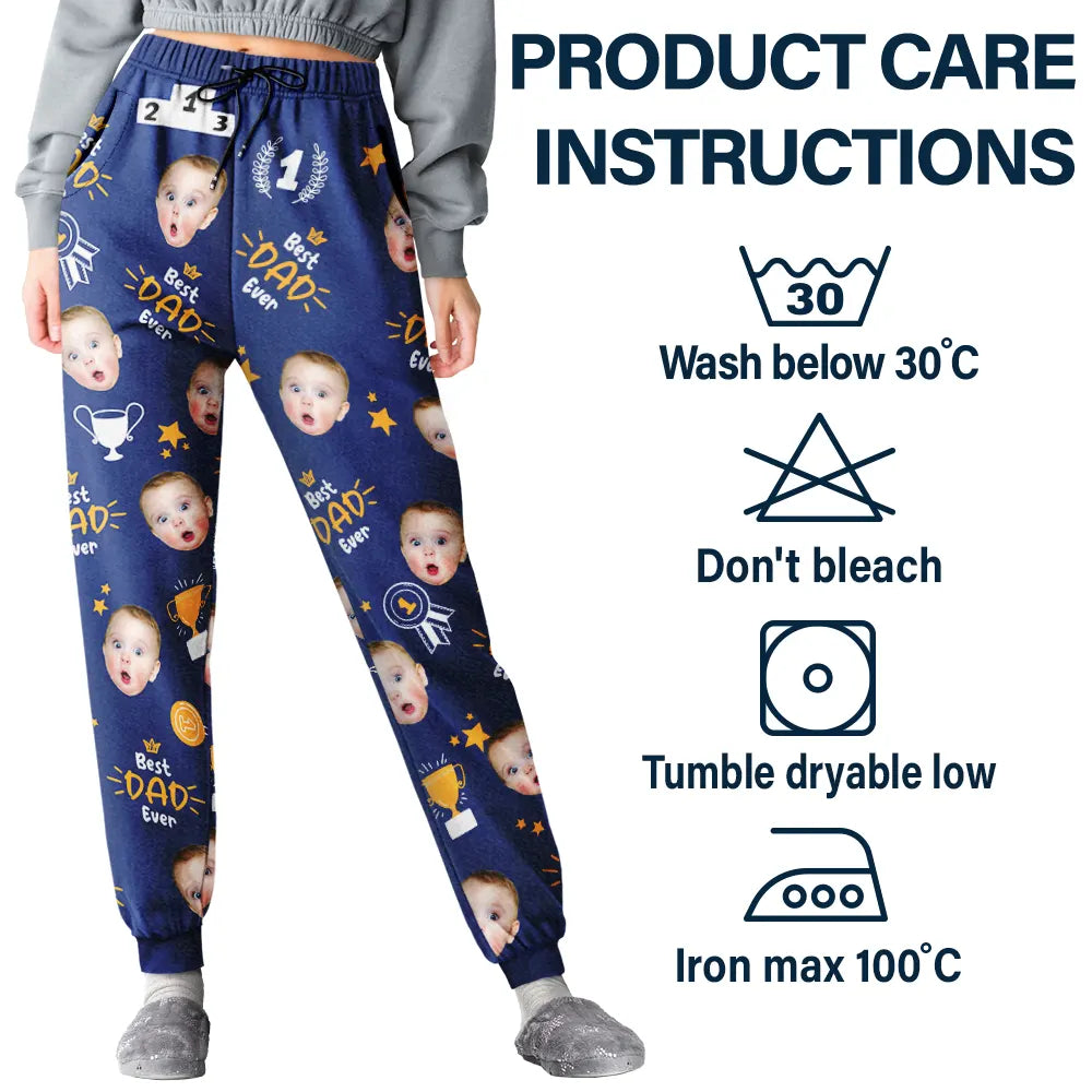 Custom Photo Best Papa Ever Trophy Dad - Personalized Pajama Pants