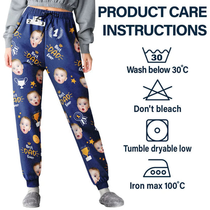 Custom Photo Best Papa Ever Trophy Dad - Personalized Pajama Pants