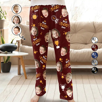 Custom Photo Best Papa Ever Trophy Dad - Personalized Pajama Pants