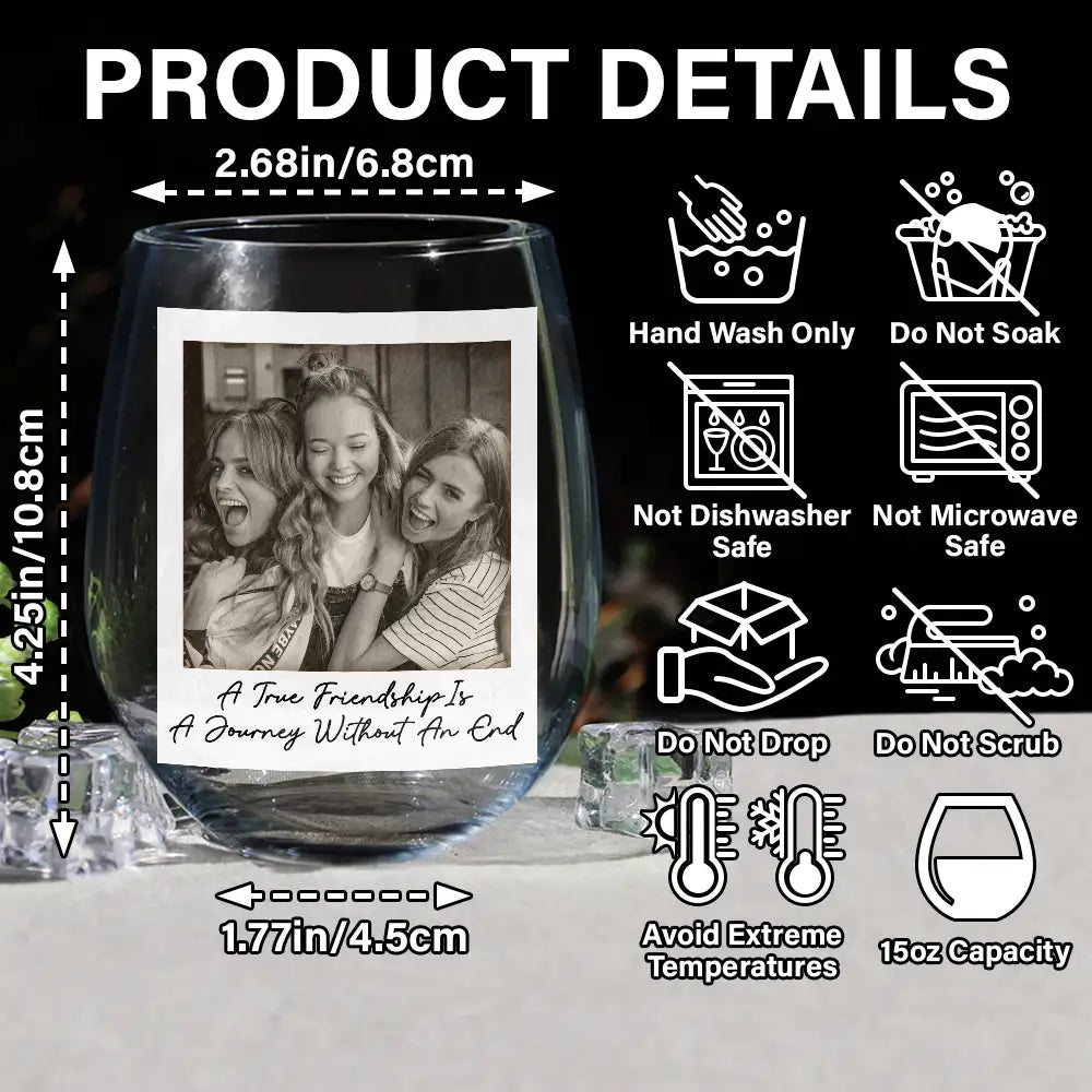 Custom Photo Besties Gray Scale Right In The Throat - Personalized Stemless Wine Glass